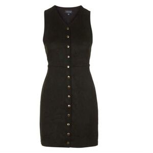 Topshop Women's Sleeveless Faux Vegan Suede Mini Dress Snap Front Black 4 NWT